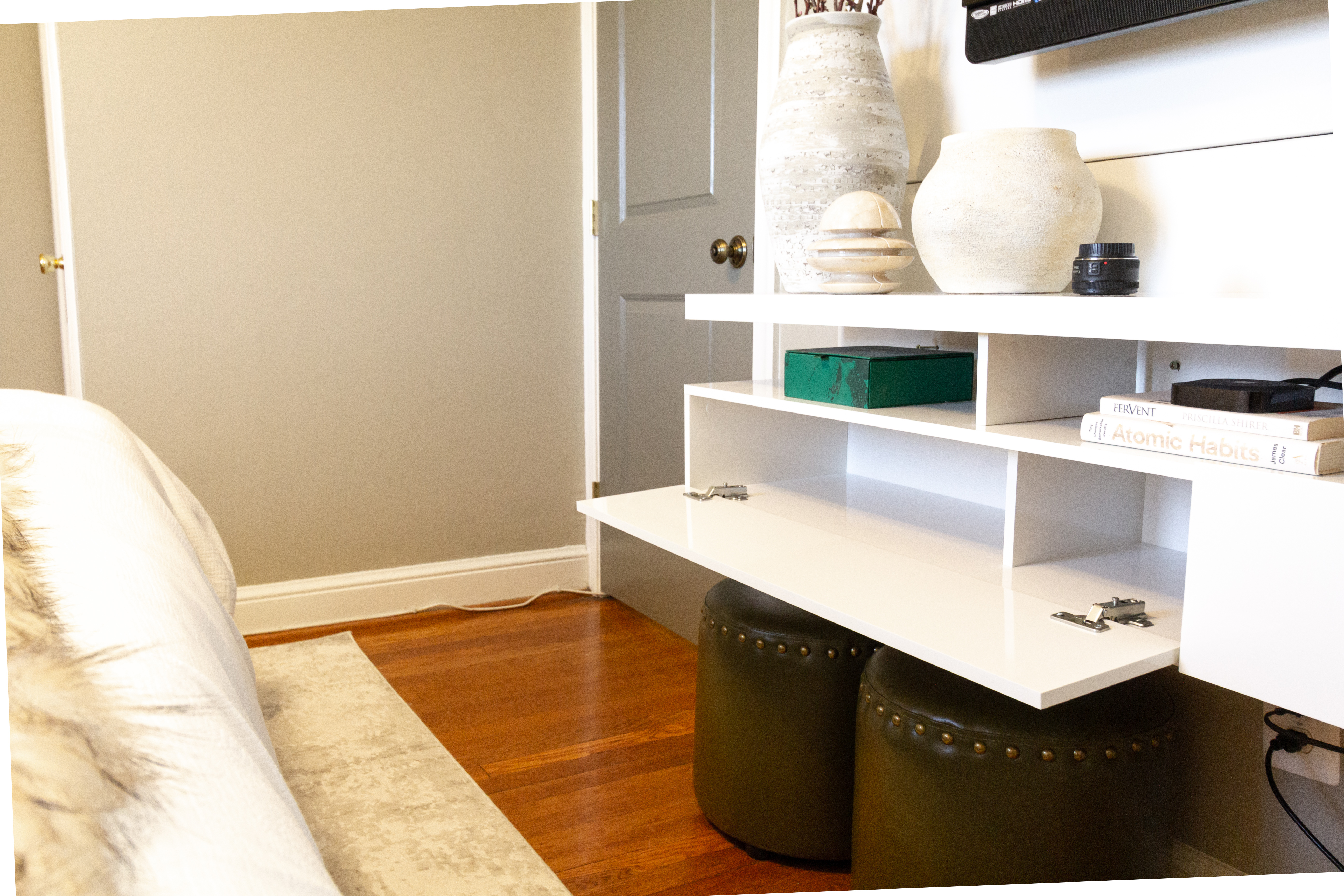 TV Wall Unit showing storage from Home Depot