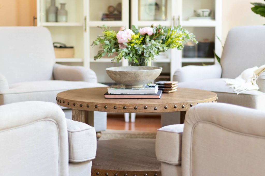 Studded Round wooden coffee table decor