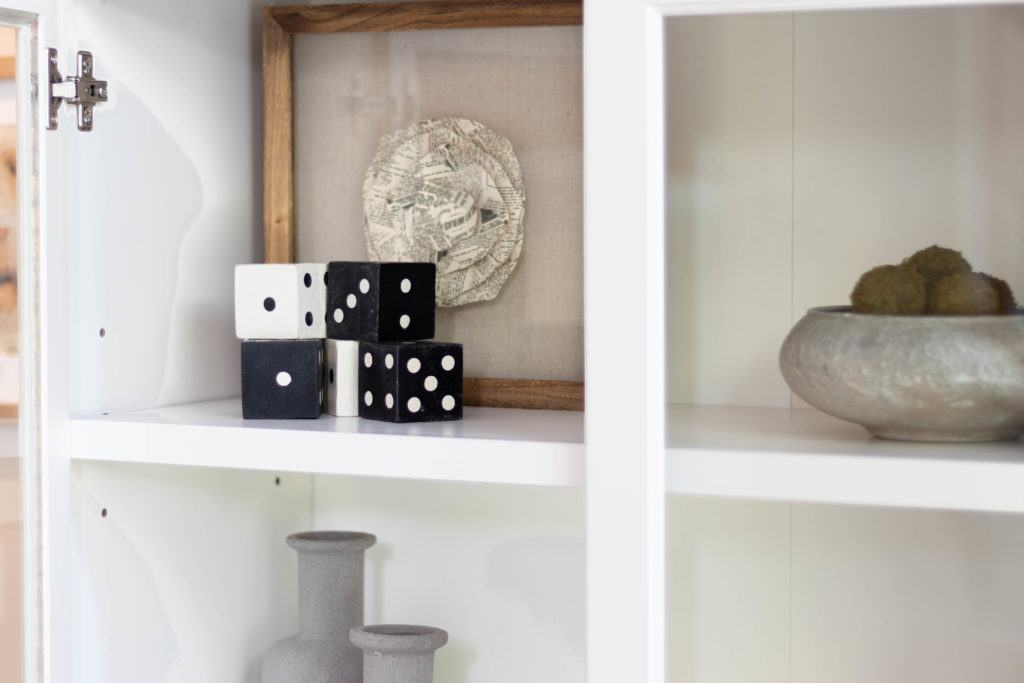 black and white wooden decorative dice