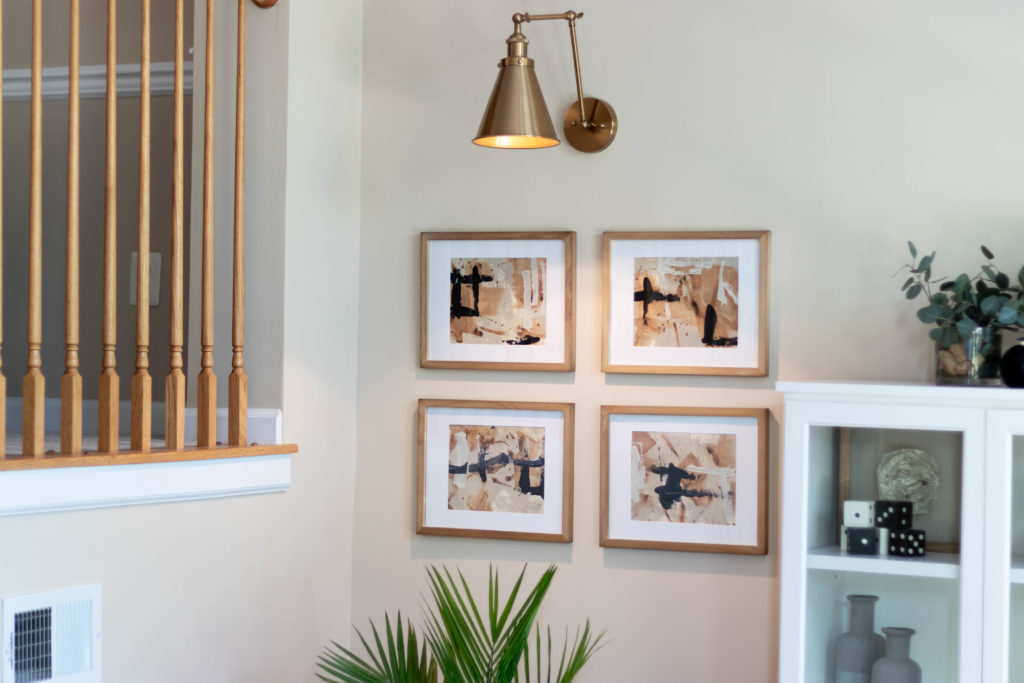 DIY Artwork Gallery wall with lighting above