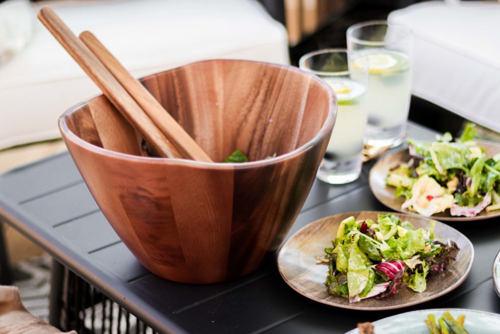 Wooden Salad Bowl with spoons