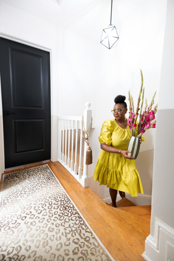 BEHR Color Trends 2021 Palette_ Rashida Banks_Black Doors_Pink Flowers_Stairway