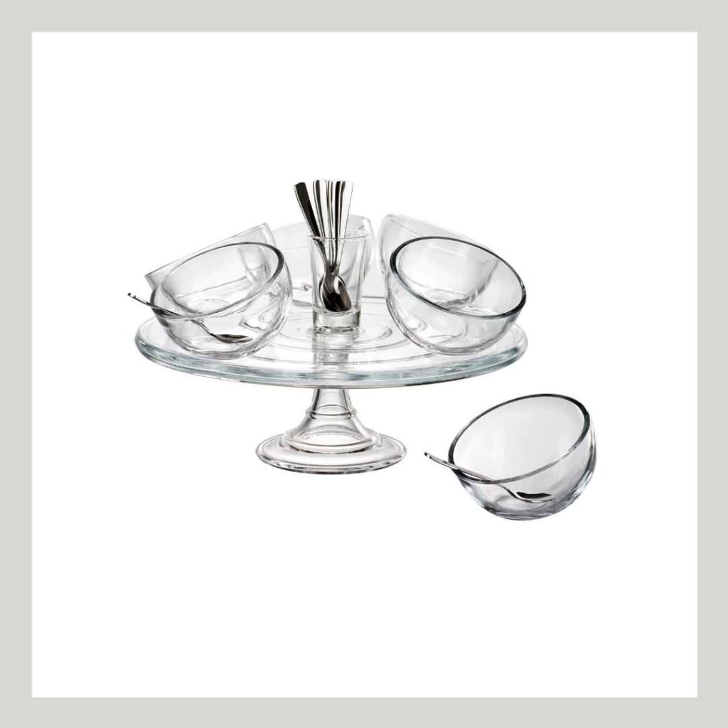 Glass Ice Cream cups with stand and spoons