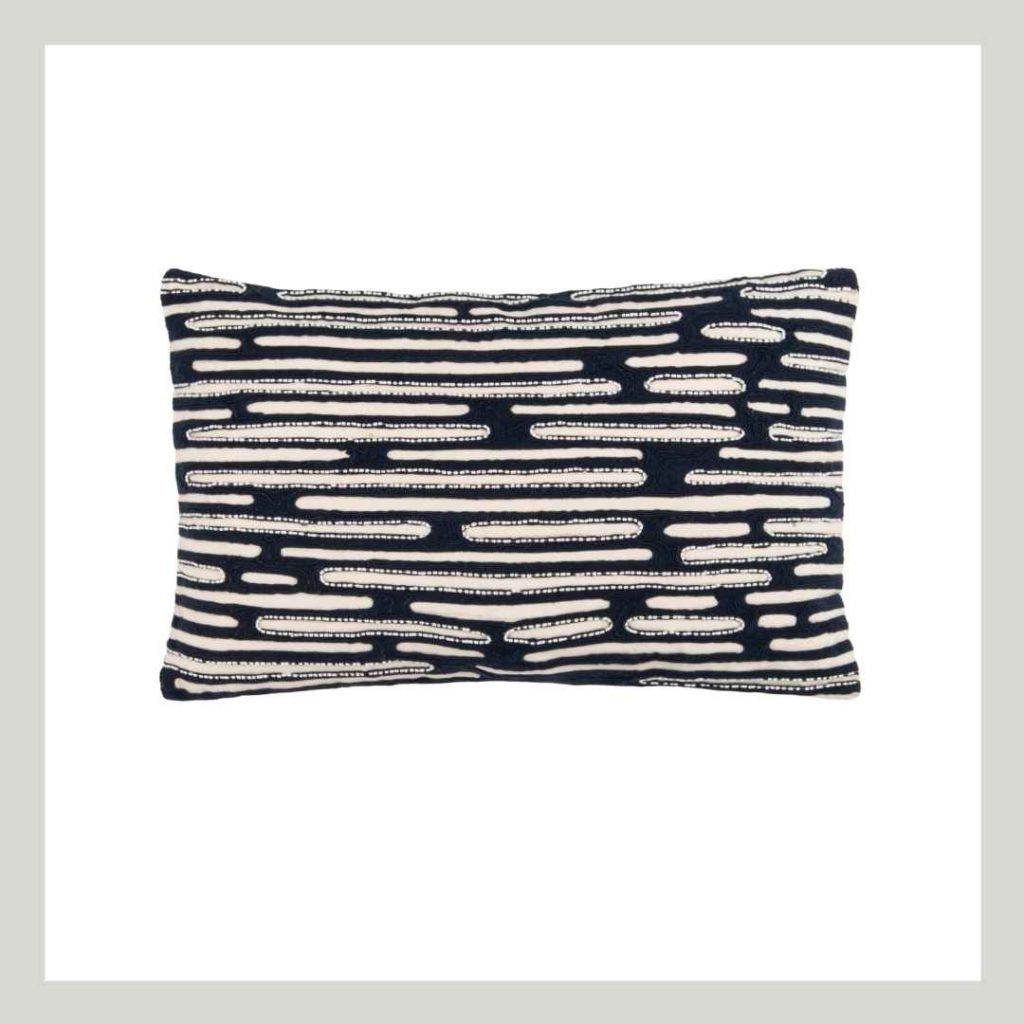 Lumbar navy Blue Pillow with beaded design