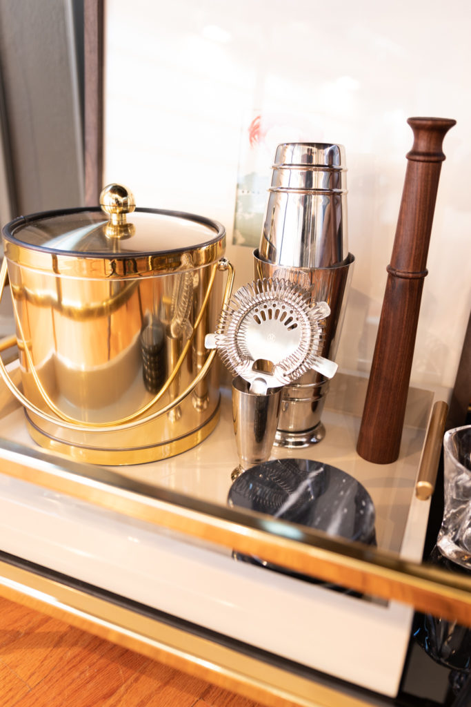 Bar Cart Accessories and Gold Ice Bucket from Home Depot on Rashida Banks Blog